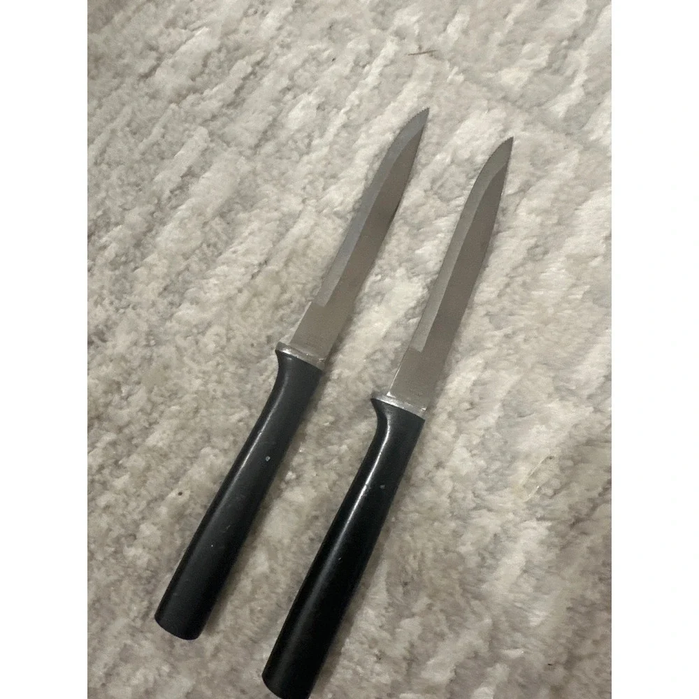 Sharp 2000 Stainless Steel Steak Knives Set of 2‎ Serrated Black Handle Japan